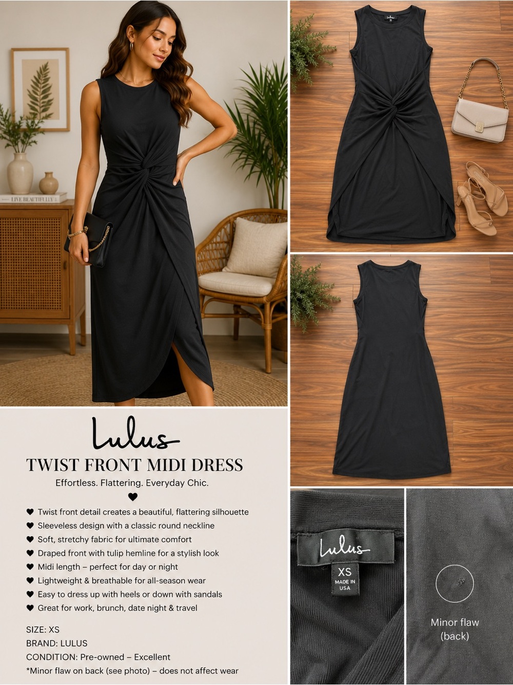 Lulu's Black Twist-Front Midi Dress